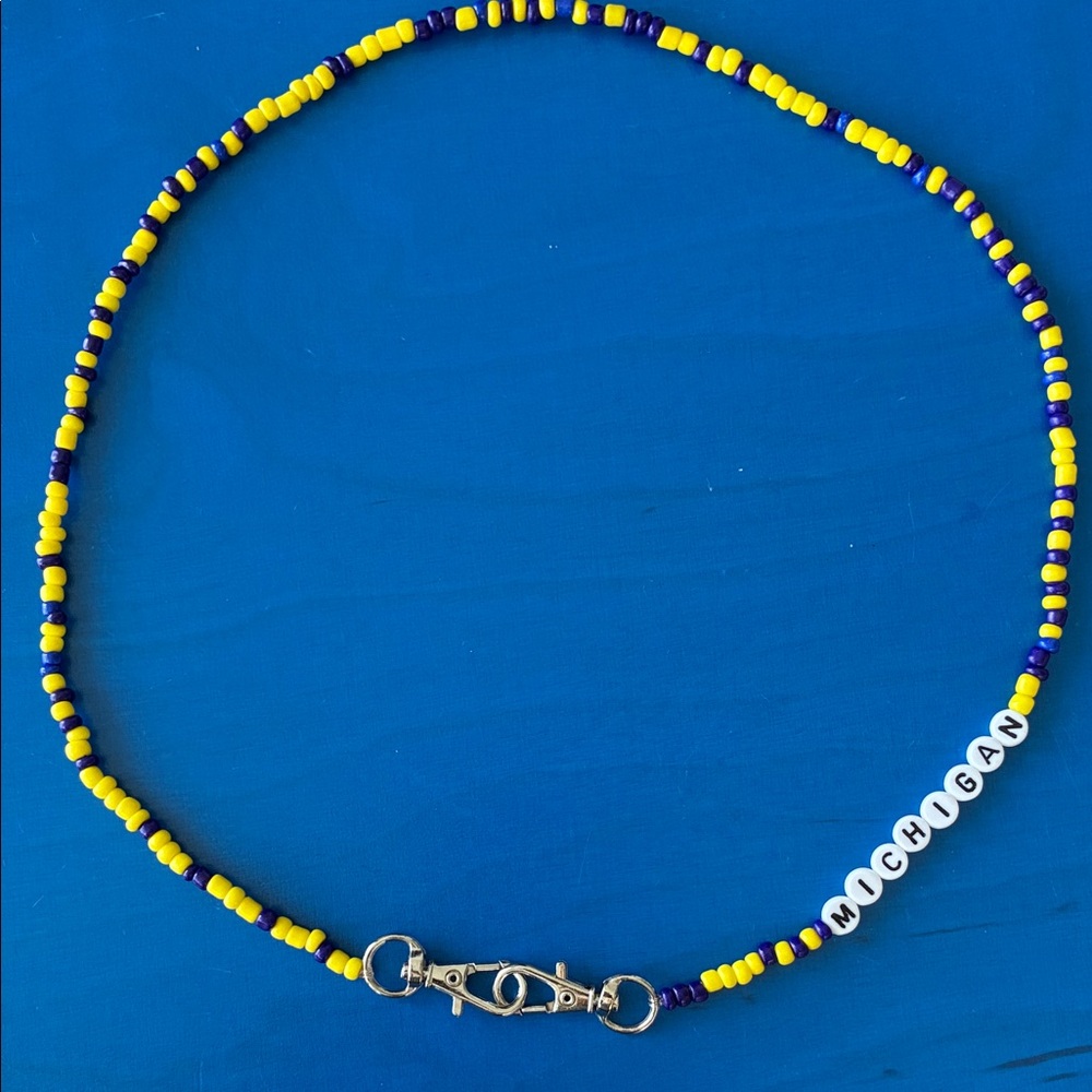 Yellow and Blue Beaded Necklace Choker Michigan
